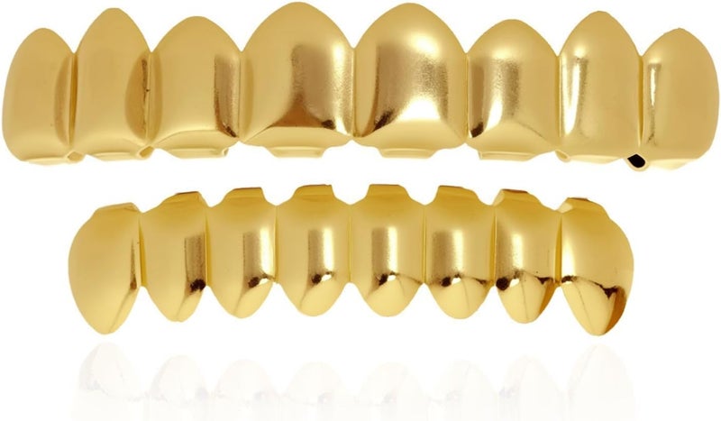Marrywindix Grillz Grill Teeth18K Plated Gold Grillz Mouth Teeth Removable for Men and Women Hip Hop Rapper Costume Halloween Party Photo Fancy Dress Accessories - Image 1